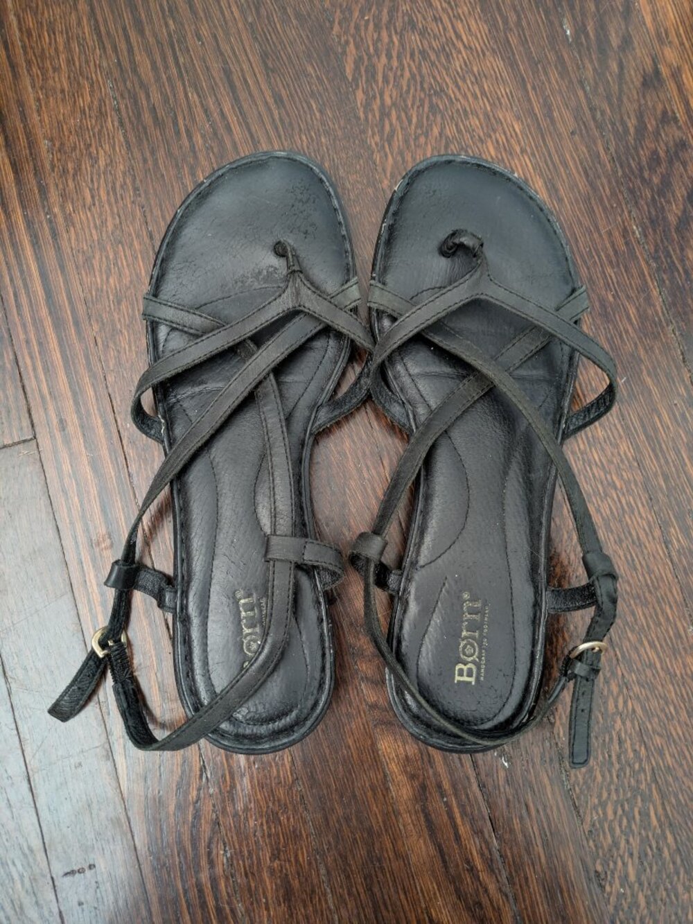 Born Womens Mai Black Black Leather Strappy Sandals - Womens Size 10
